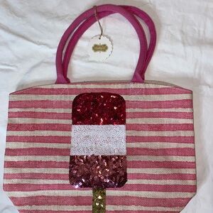 Mud Pie Pink Striped Sequin Popsicle Tote
